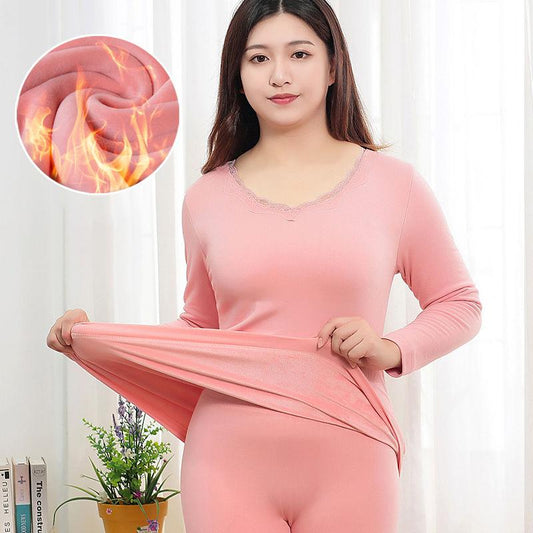 Thermal Underwear Women's Thickening and Velvet Suit Tight-fitting Body and Fertilizer To Increase The Bottoming Cotton Sweater