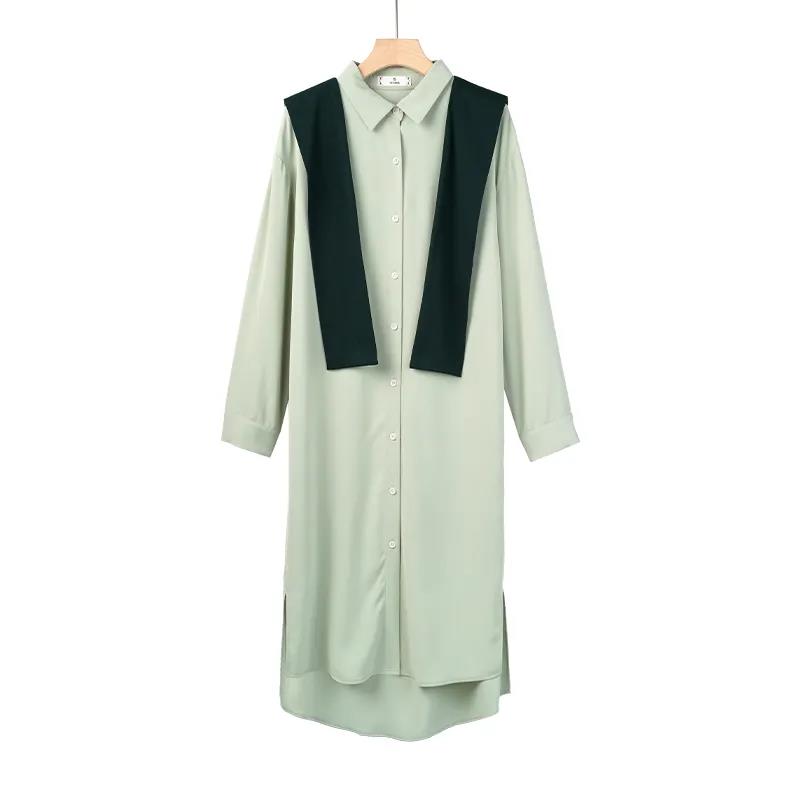 2021 Early Spring and Autumn Shirt Dress Women Loose and Thin Western Style Mid-length Outer Shawl Two-piece Suit