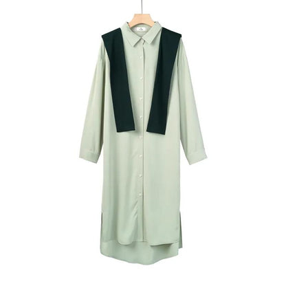 2021 Early Spring and Autumn Shirt Dress Women Loose and Thin Western Style Mid-length Outer Shawl Two-piece Suit