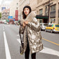 Winter Clothing Duck Down Overcoat for Woman Warm Parkas Shiny Jacket Natural Big Fur Hooded