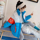 Girls' Warm Cotton Coat Thicken Plus Fleece Windproof Cotton Clothing Mid-length Contrast Stitching Quilted Jacket