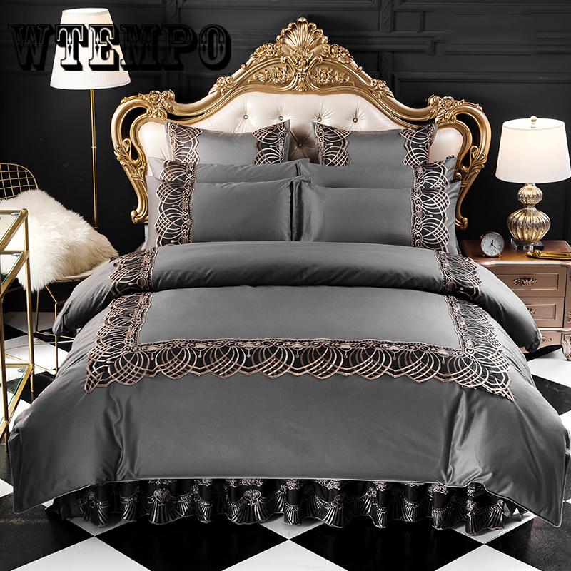 4pcs Linens 100% Cotton Bedding Set Bed Cover  Sheet Pillowcases Home Decor Luxury  Silk Lace Bed Sheet Quilt Cover