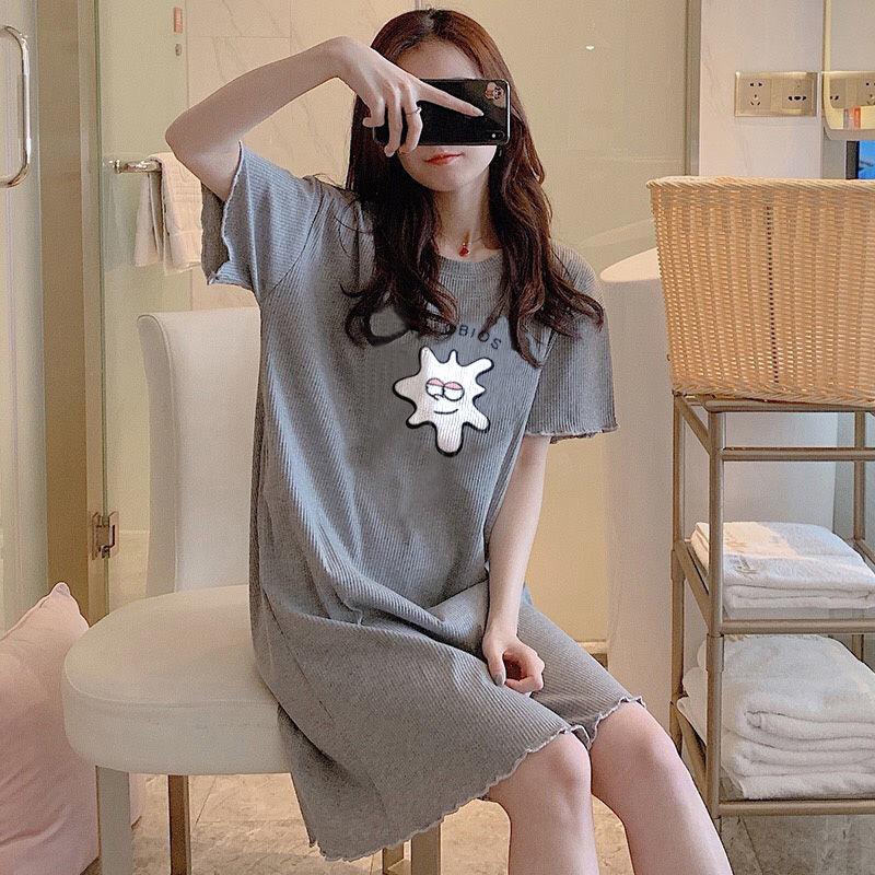 Ruffle Women's Summer Dress Short Sleeve Round Neck Knee-length Daily Wear Home