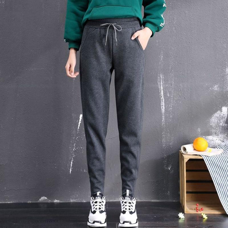 Lamb Velvet Padded Lining Winter Warm Cotton Trousers Women's Loose Harem Pants Large Size Slimming Casual Sports Pants Fashionable All-match