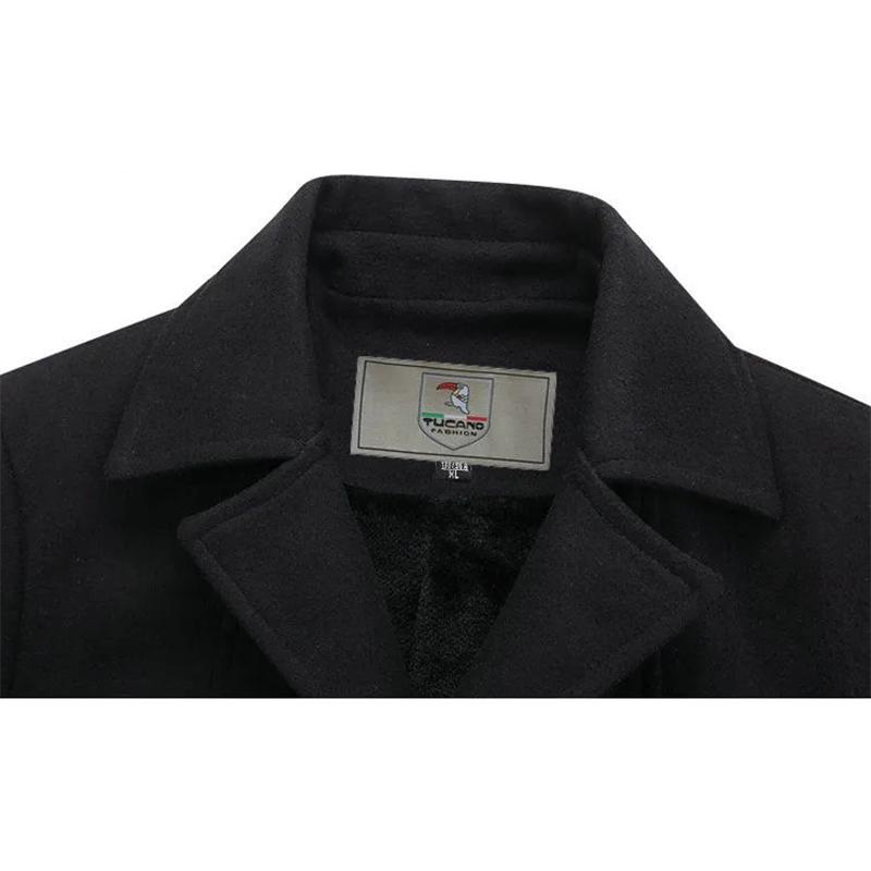 Men's Autumn and Winter Thick Woolen Coat Mid-length Slim Business Coat Winter Single-breasted Wool Trench Coat Solid Casual Suit Collar Warm Outfit