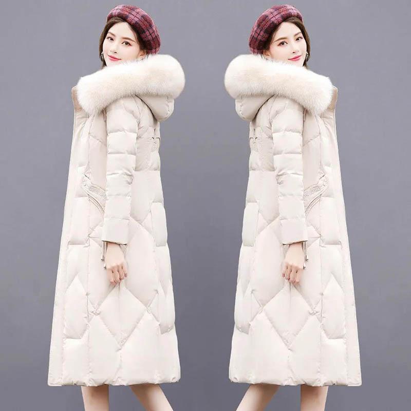 Winter Style Down Padded Jacket Women Western Style Korean Style Slim Long Section Over The Knee Thick Warmth Large Padded Jacket