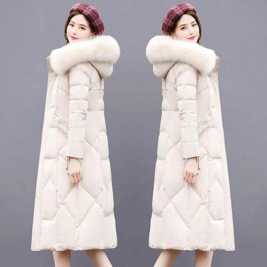 Winter Style Down Padded Jacket Women Western Style Korean Style Slim Long Section Over The Knee Thick Warmth Large Padded Jacket
