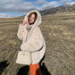 Autumn and Winter Hooded Rabbit Fur Coat Fleece Loose Thick Coat Solid Color Faux Fur Coat Large Size