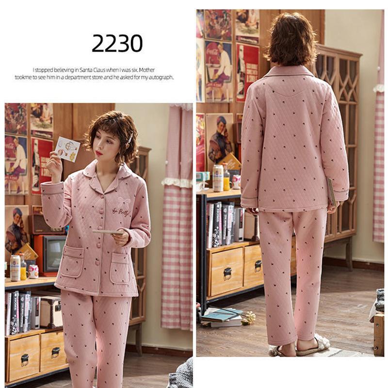 Home Service Suits Laminated Cotton Pajamas Women's Thin Quilted Thickening Large Size Air Cotton Warm Pajamas Fabric Is Soft Breathable and Lint
