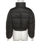 2021 New Women Parkas Thick Warm Winter Jackets Solid Black Blue Fashion Night Club Sexy Short Coats Crop Tops Turtleneck Casual Female Down Jacket N