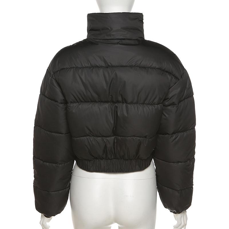2021 New Women Parkas Thick Warm Winter Jackets Solid Black Blue Fashion Night Club Sexy Short Coats Crop Tops Turtleneck Casual Female Down Jacket N
