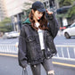 Loose Hooded Denim Jacket Women's Spring and Autumn Models with Broken Holes Embroidered Thin Black Jacket Top Trend
