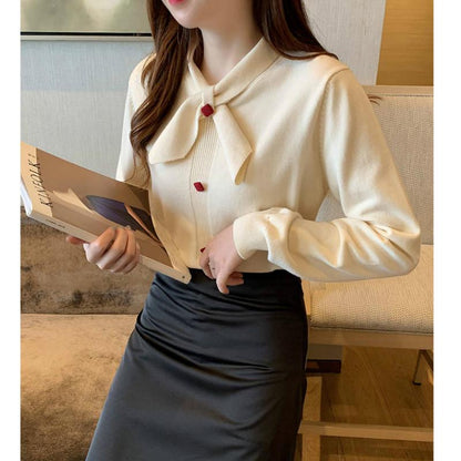 Bow Thick Slim Bottoming Shirt Women Autumn Winter Long-sleeved Was Thin Knitted Sweater