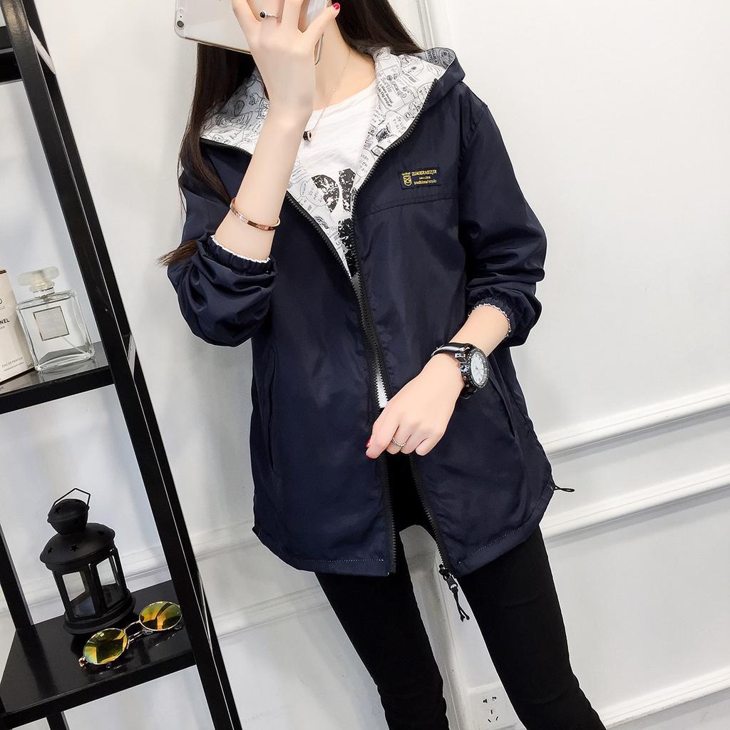 Women Spring Autumn Coat Female New Loose Wild Long-sleeved Hooded Student Windbreaker Jacket
