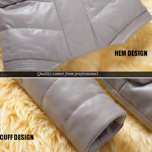 Winter Women's Leather Coat Mid-length Slim-fit Thicken Fur Coat with Detachable Faux Fox Fur Collar Plus Size Leather Trench Coat