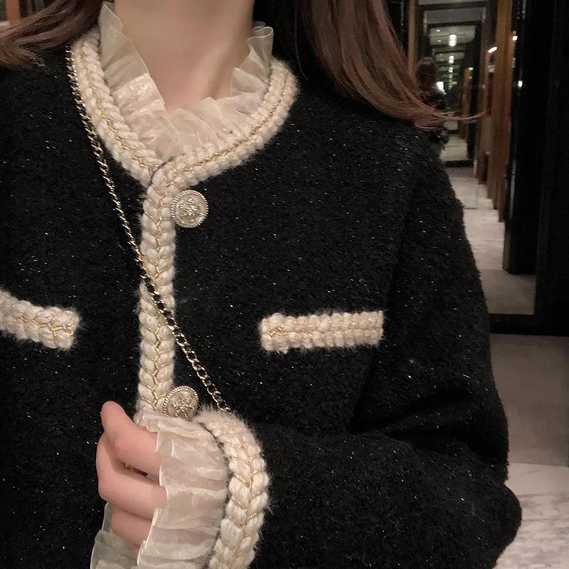 French Style Small Fragrance Coat Women's Spring and Autumn All-match Ladies Short Tops Outer Wear Ladies Long-sleeved Warm Coat Casual Loose