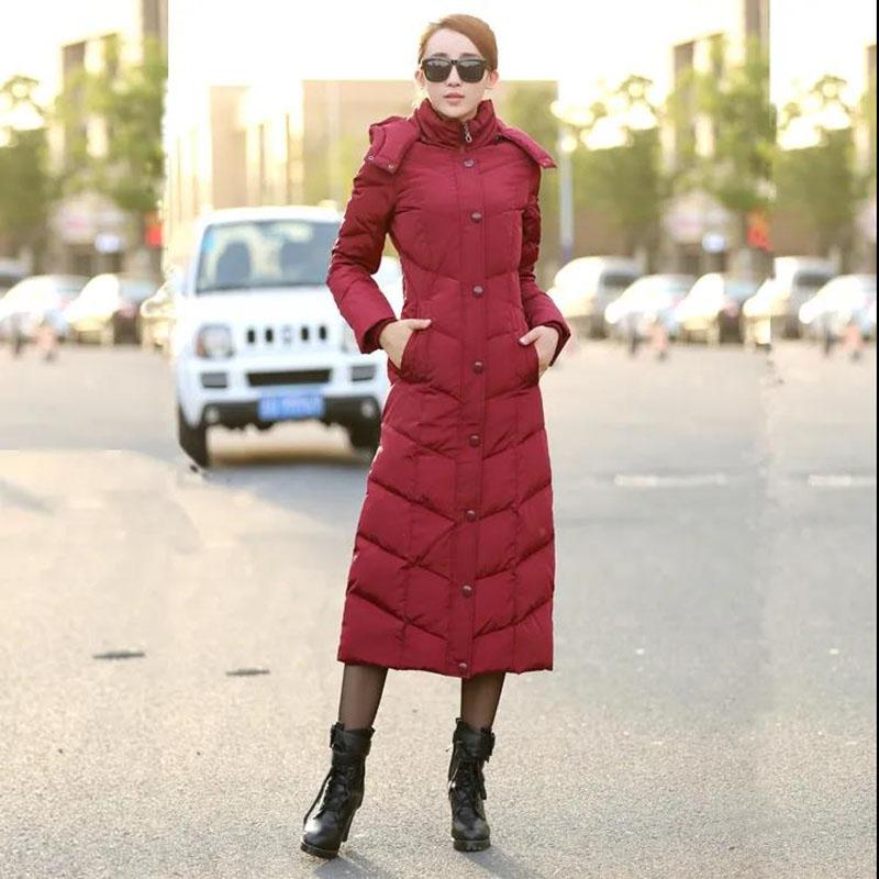 Women's Down Jacket Fashion Slim White Duck Down Winter Padded Jacket Long Over-the-knee Plus Size Down Jacket