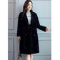 Women's Elegant Mink Fleece Loose Tweed Medium Long Slim Large Striped Tweed Coat