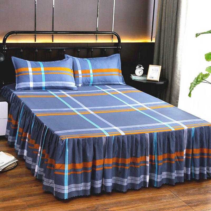 Three-piece Bedroom Twill Bed Skirt Bedspread Double Non-slip Mattress Protection Cover Skin-friendly Bed Cover and Dust Cover