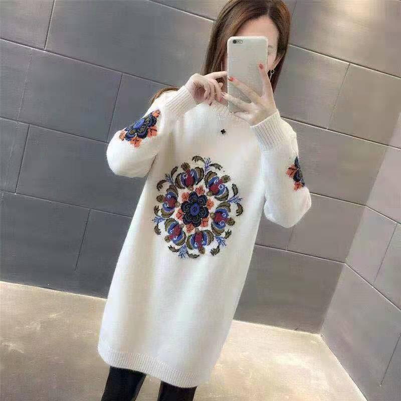 Autumn and Winter Mid-length Coat Loose Casual Thick Top Long Sleeve Knitted Sweater for Women