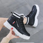 Leather High-top Cotton Boots Women's Shoes Snow Boots Women's Wild Autumn and Winter Plus Velvet White Shoes Women's Cotton Shoes