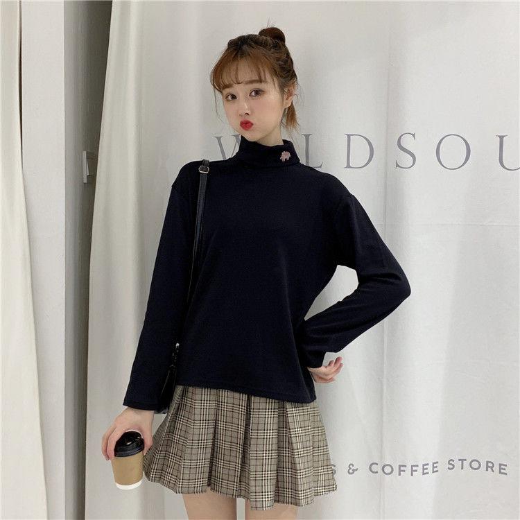 Pofulove Winter Long-sleeved T-shirt Women Plus Velvet Turtleneck Bottoming Shirt Slim Wild Clothes