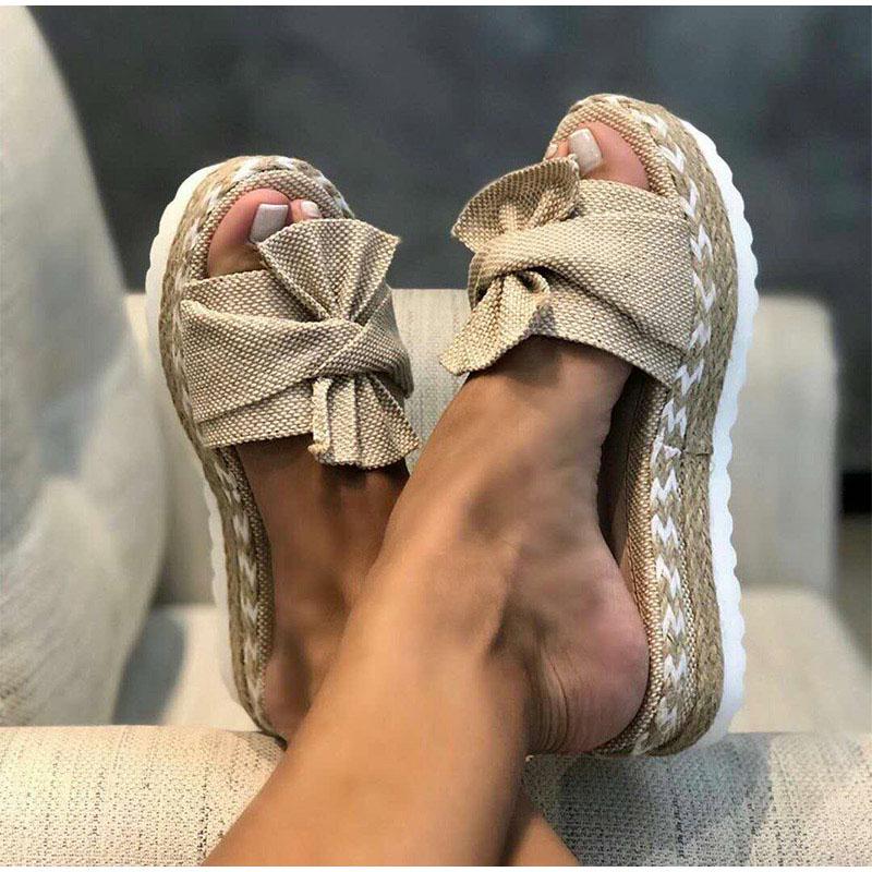 Slippers Women Slides Summer Bow Summer Sandals Bow -Knot Slippers With Thick Soles Platform Female Floral Beach Shoes