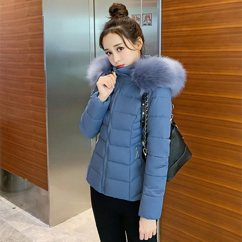 Winter Short Cotton-padded Jacket Korean Version of The Large Fur Collar Slim Coat Solid Color Warm Female Down Padded Jacket