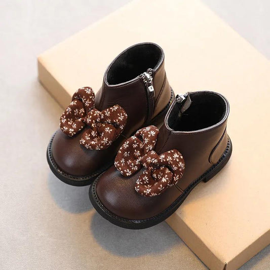 Autumn and Winter Girls' Princess Shoes Soft Soled Warm Girl Baby Walking Shoes Baby Cotton Shoes Children's Leather Boots