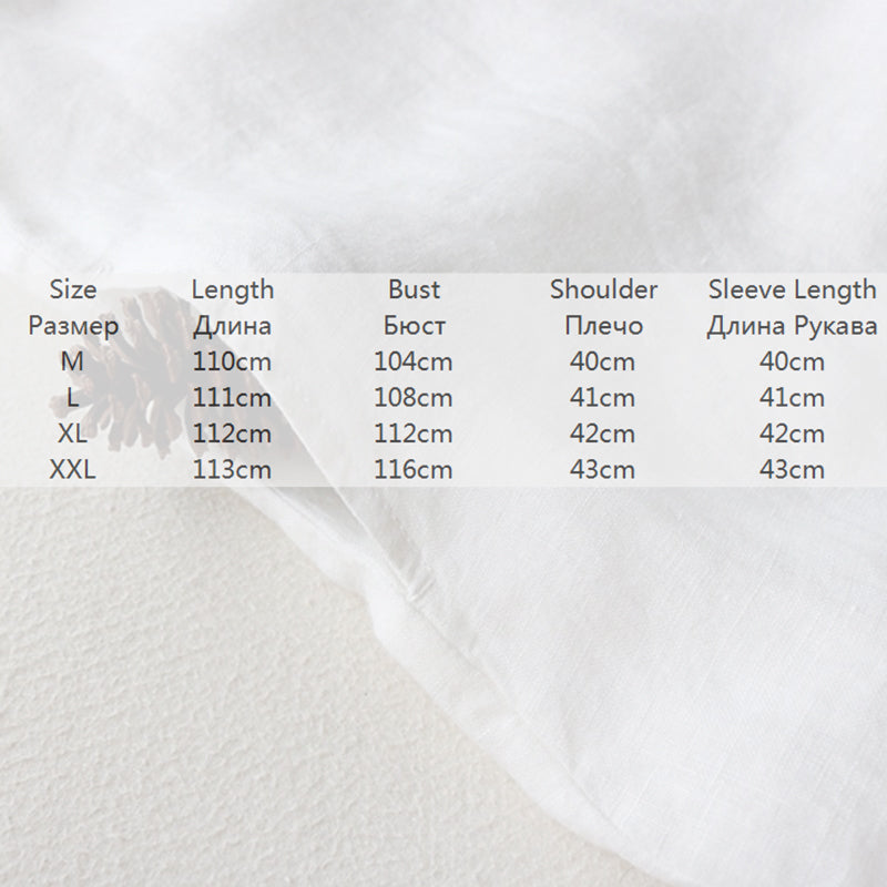 Vintage Long Shirt Dress Women Simple Loose Summer Cotton Linen Lapel Three Quarter Sleeve Black White Blouses Casual Clothing