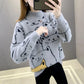 Korean Style Fashion Imitation Mink Fleece Sweater Half Turtleneck Knitted Long Sleeve Plush Sweater Loose Plus Size Cat Sweater