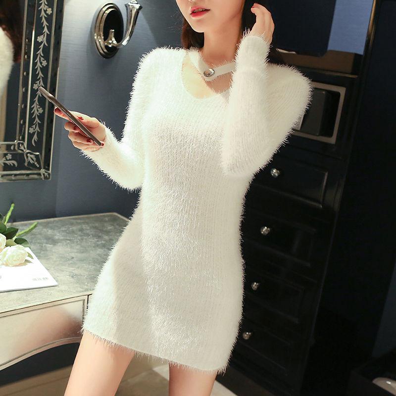 Winter Sweater Dress for Women Stretch Knitted Dress Female  Sexy Wrap Dress Long Sleeve Tight V-neck High Waist Bottoming Bodycon Dress