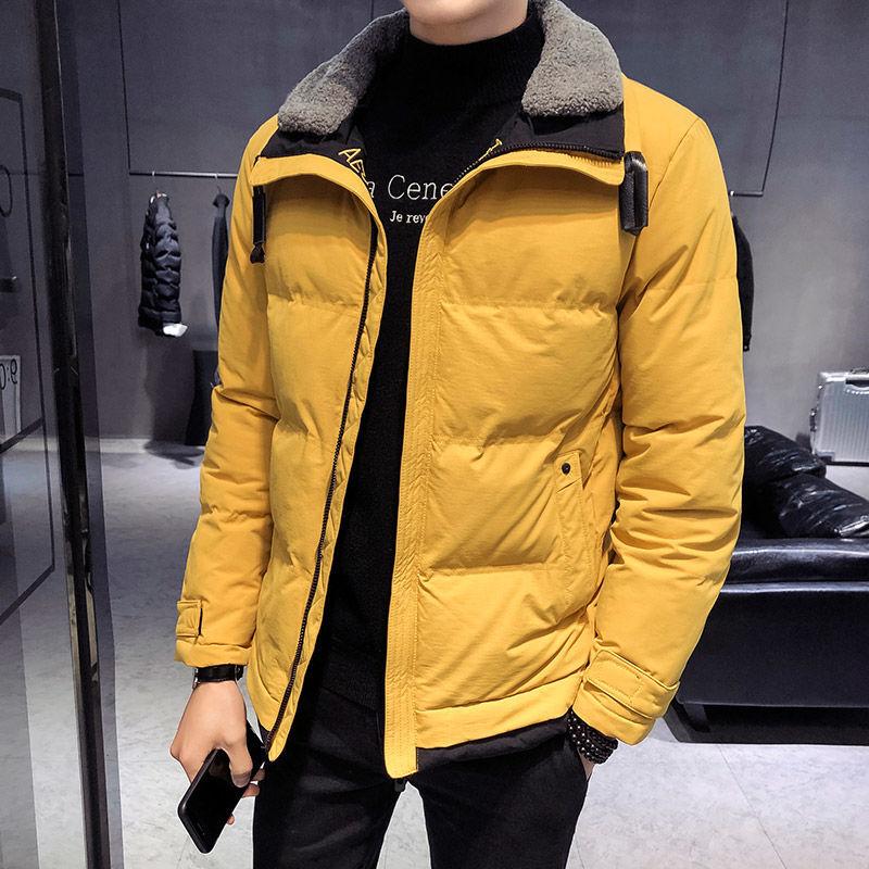 Men's Winter Warm Cotton Jacket Korean Style Fashion Brand Thick Lamb Wool Detachable Collar Cotton Jacket Men