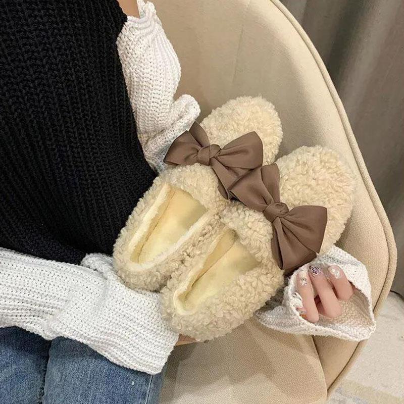 Winter Women's Korean Version Plus Velvet Cotton Shoes Women's Shoes Bow Autumn and Winter Wear