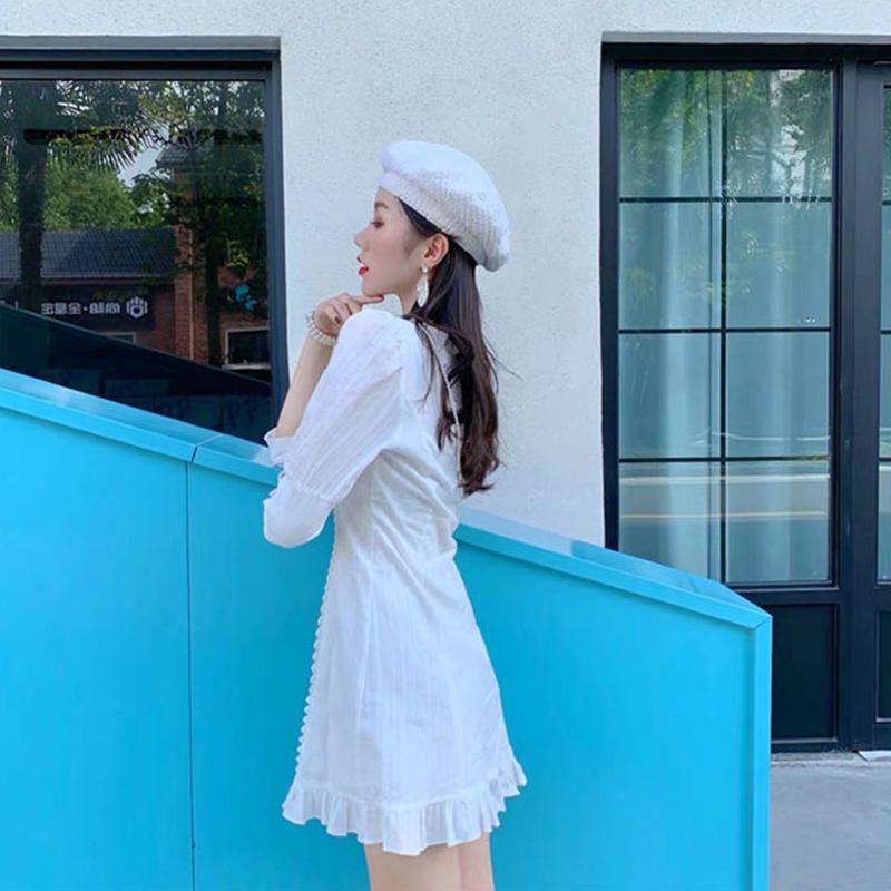 White Sexy Women's Summer Dress Ruffle Knee-length Daily Wear Office Dating Party