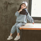 Girls' Spring and Autumn Dress Two-piece Casual Sports Splicing Contrast Color Design Loose Versatile Hooded Breathable Children's Two-piece Set