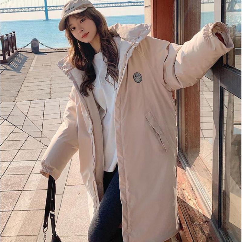 Down Jacket Winter Ladies Fashion Korean Thick Warm Hooded Plus Size Cotton Jacket Mid-length Over-the-knee Down Jacket