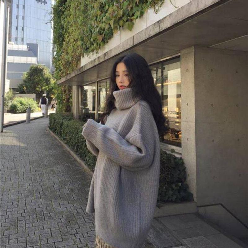 Large Size Turtleneck Sweater Autumn and Winter Middle Length Coat Loose Casual Young Women's Top