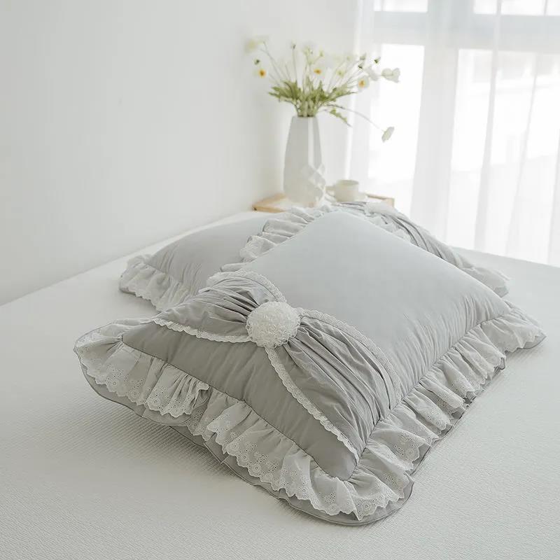 Two-pack Princess Lace Cotton Pillowcases Double Ruffle Pillowcases