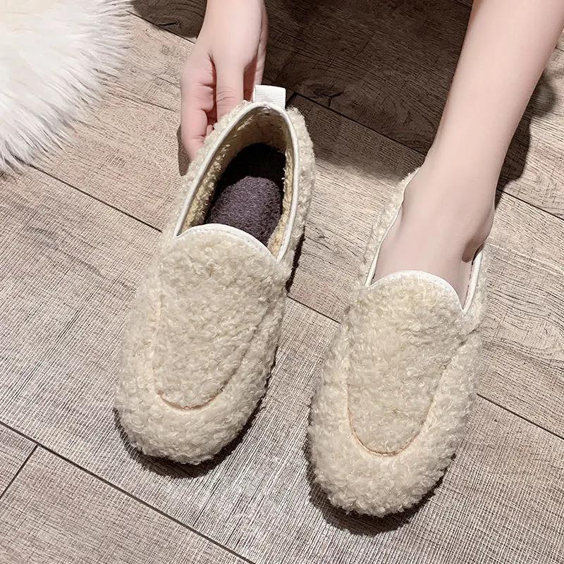 Winter Plus Velvet Thick Beanie Shoes Women's Flat Bottom Fur Shoes Cotton Shoes Warm Mother Shoes