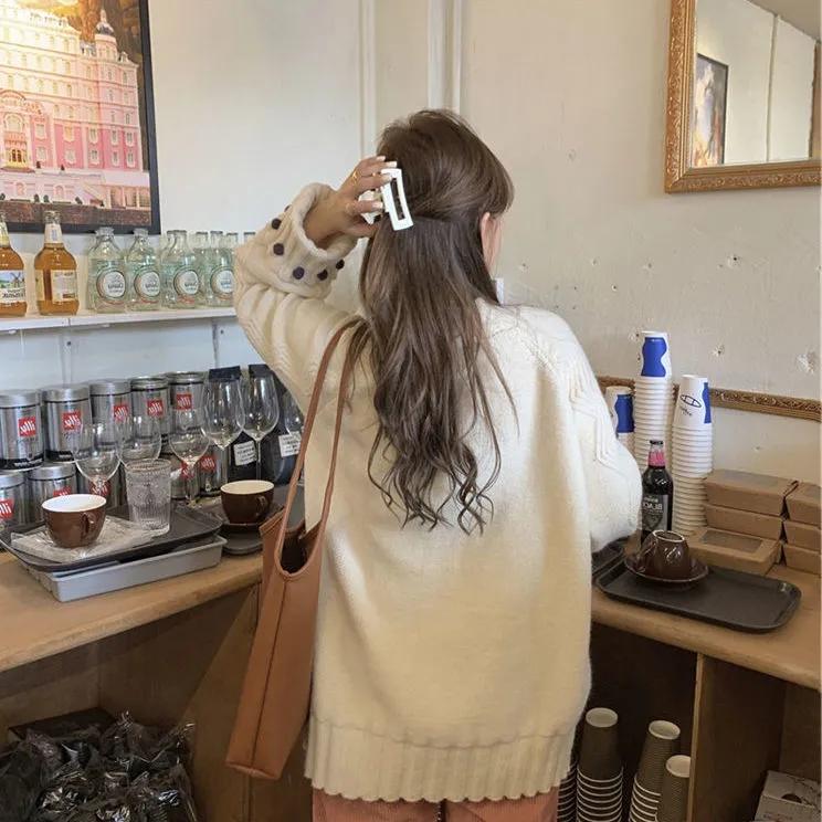 Sweater Woman Twist Pullover Knitwear Korean Lady Style Loose Solid Color Top Trending Purple Sweater Autumn and Winter Jumper
