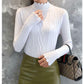 Women's Solid Color Warm Sweater Twist Knit Pullover Long Sleeve Lace Half Turtleneck Bottoming Shirt