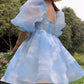 Sweet Women Tie Dye Princess Dresses Summer Multicolor A-line Puff Short Organza Ball Gown Dress