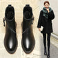 Martin Boots Woman British Style Flat Female Short Boots Single Boots Black Leather Boots Chelsea Boots