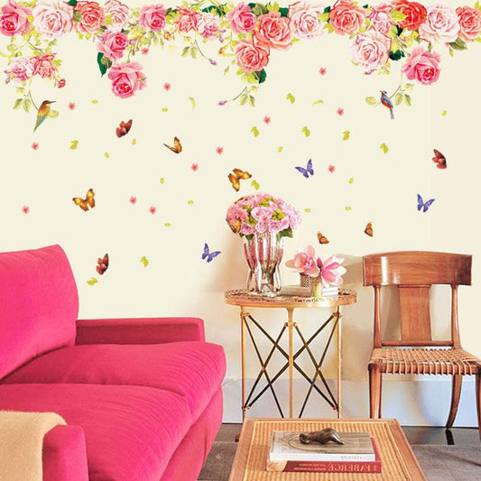 Beautiful Pink Flower Romantic Bedroom Living Room Porch Romantic Decorative Wall Stickers