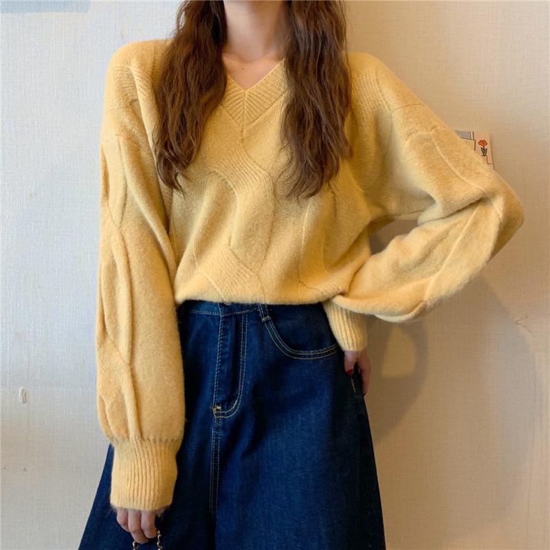 Winter Sweater Women V Neck Plus Size Loose Pullover Sweaters Purple Long Sleeve Knitted Jumper 2021 Fall Casual Fashion Women Sweaters