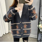 Autumn and Winter Loose Sweater Maple Leaf Pattern Coat Knitted Cardigan Blouse