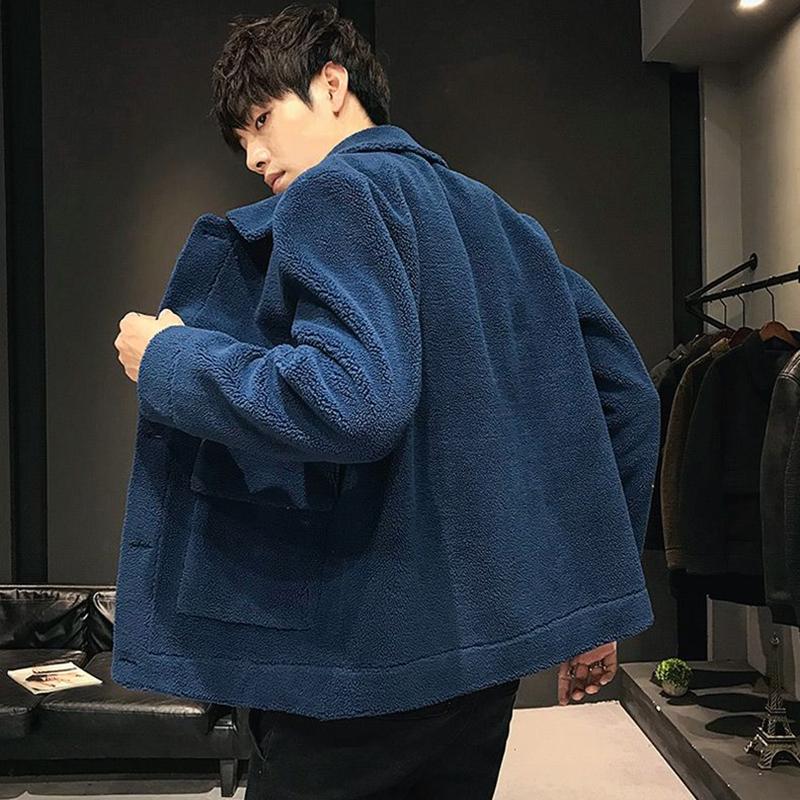 Autumn and Winter Thickened Plus Velvet Jacket Fashion Trend Handsome Lamb Velvet Warm Men's Jacket