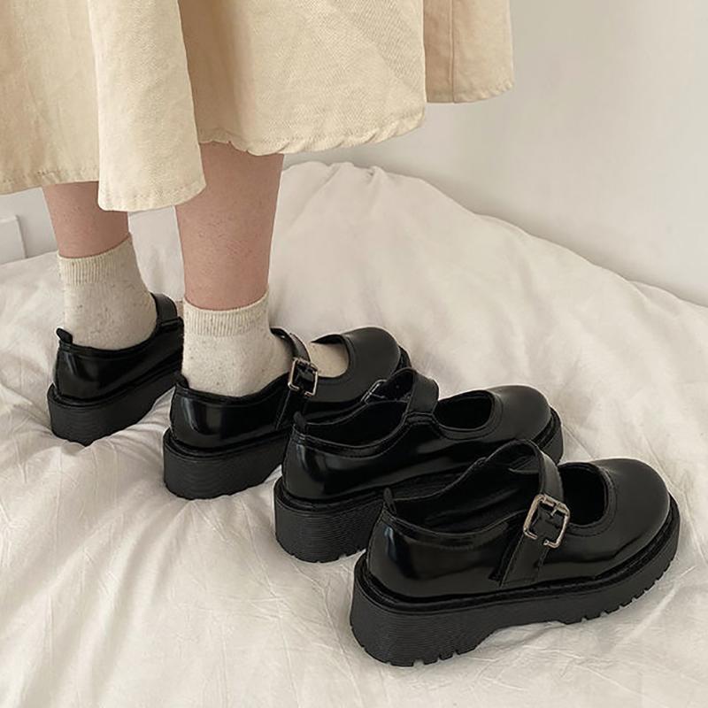 Japanese Women's Small Leather Shoes Korean Style All-match Retro British Style Leather Shoes Thick-soled Round-toe Thin Women's Shoes