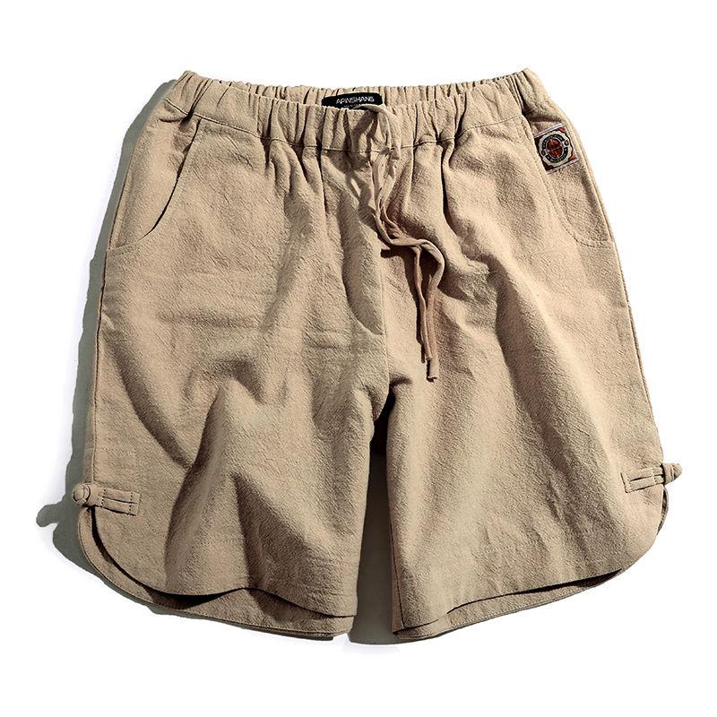 Cotton and Linen Five-point Pants Men's Retro Linen Loose Sports Beach Shorts Youth Pants